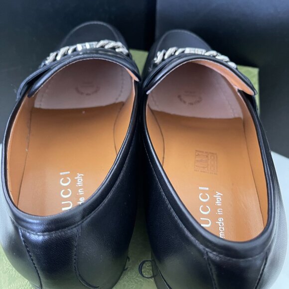 GUCCI Men's Chain Calf Black Leather Loafer, 739774, Gucci 11 - Picture 10 of 16